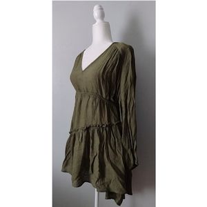 Entro | Boho Whimsical Grunge Flowy Tiered V Neck Bubble Sleeves Edgy Mini Dress